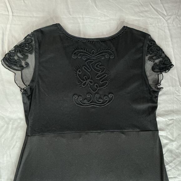 Soft Surroundings Black Dress Raised Embroidery Flutter Lace Sleeves Size Large - Picture 11 of 11
